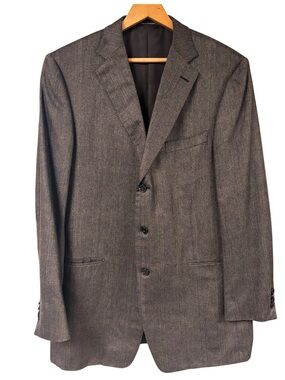 Ermenegildo Zegna Sport Coat Mens 46L Brown Silk Cashmere Jacket Herringbone